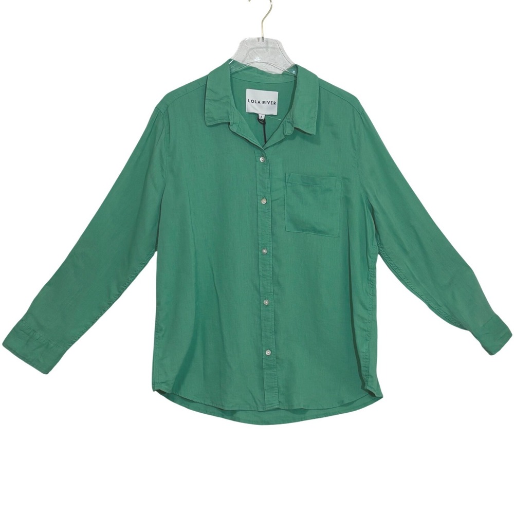 LOLA RIVER Sunday Field Green Linen Tencel Blend Button Up Shirt SIZE LARGE